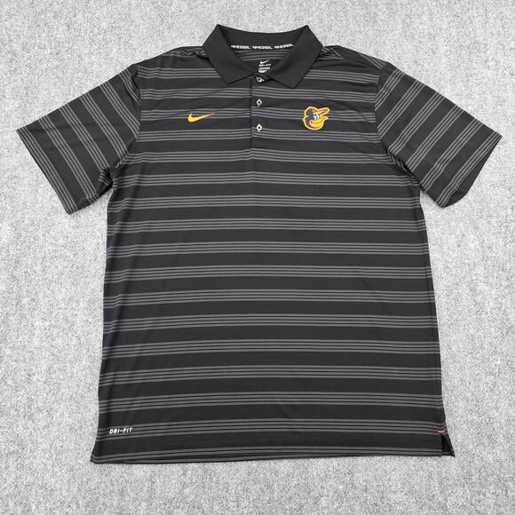 Baltimore Orioles Shirt Men XL Black Gray Striped MLB Baseball Nike Dri Fit Polo - Picture 1 of 16